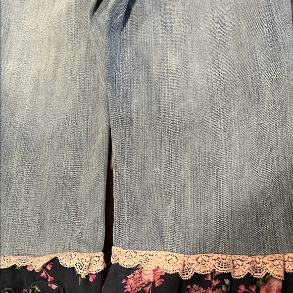 Upcycled Denim Jeans & Floral Ruffle Crop Top Set Boho Y2K One-of-a-Kind - Picture 10 of 13